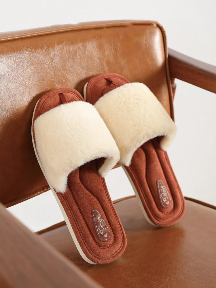 Litfun Women Warm Slides Plush Flat Slippers Women Warm Slides Cozy Soft Sole Faux Fur Shoes Female Cute Open Toe Home Slippers.