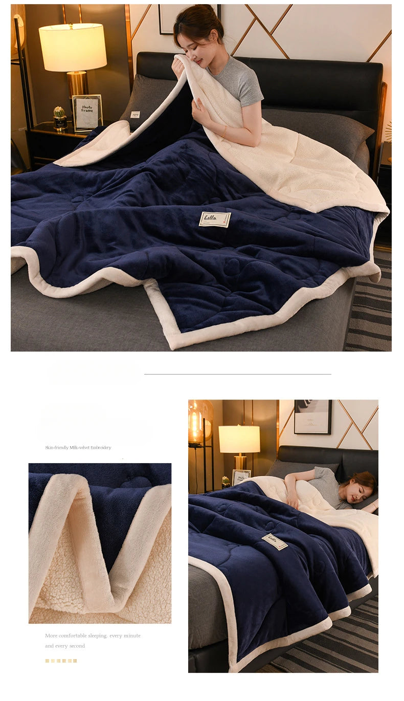 Milk Fleece Autumn Winter Warm Weighted Blankets for Beds European Thickened Beibei Velvet Throw Blanket Warmth Quilt Comforter