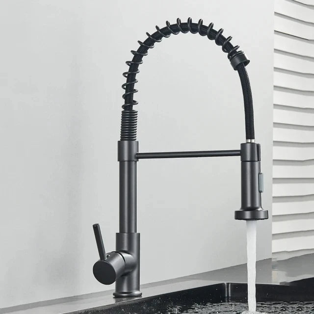 Spring Brushed Nickel Kitchen Faucet Deck Mounted Mixer Tap 360 Degree Rotation Stream Sprayer Nozzle Kitchen Sink Hot Cold Taps