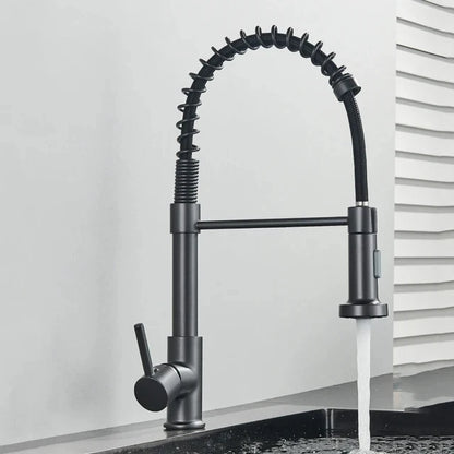 Spring Brushed Nickel Kitchen Faucet Deck Mounted Mixer Tap 360 Degree Rotation Stream Sprayer Nozzle Kitchen Sink Hot Cold Taps