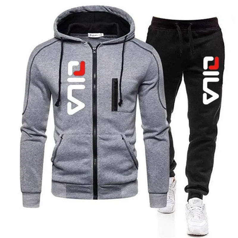 2025 Spring and Autumn casual hat top letter print top + pants, men's outdoor hooded casual full-open zipper top sportswear set.
