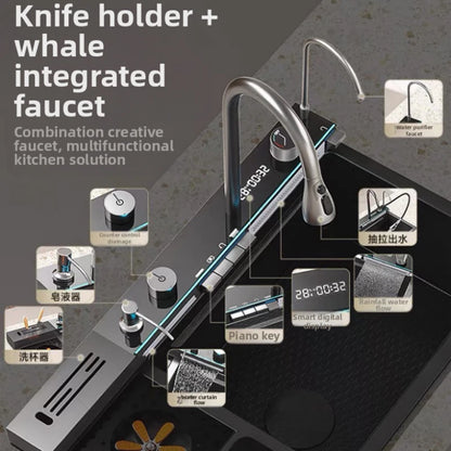 spülbecken küchen new design High-end kitchen sink Knife holder with integrated whale-shaped faucet storage trash can 82*48cm