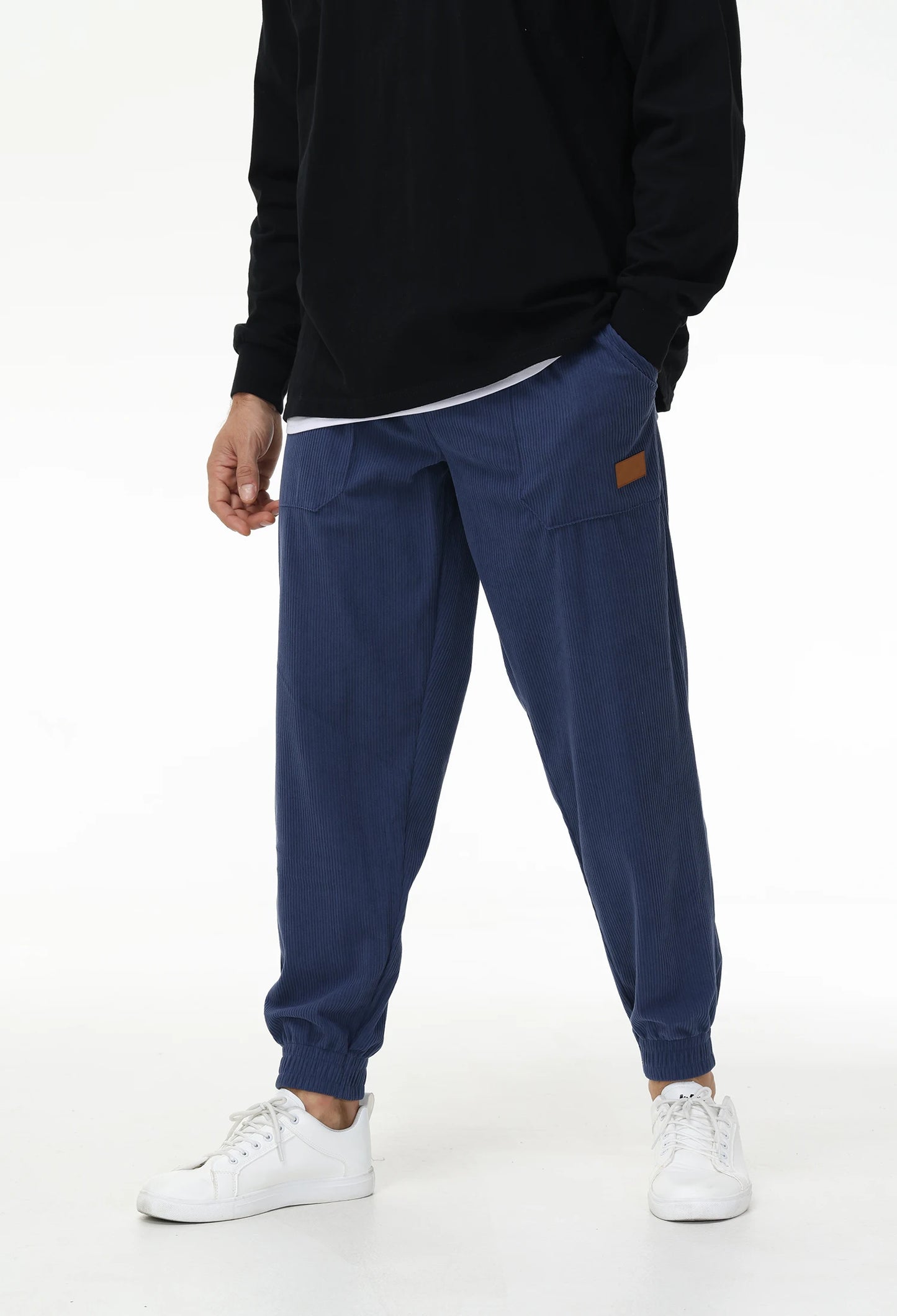 Mens Corduroy Sweatpants Elastic Waist Drawstring Tapered Pants With 4 Pockets for Jogging Running Outdoor Warm Sports.