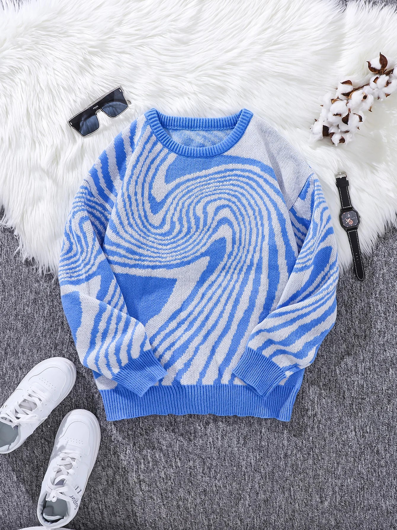 New Popular Street Ripped Abstract Starry Sky Pattern Pullover Ripped Sweater Casual Round Neck Knitted Men's Pullover.