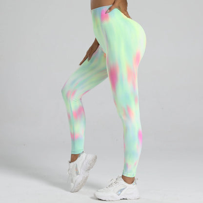 New Women Tie dye High Waist Legging Push Up Scrunch Gym Sports Yoga Pants Elastic Soft Tights Workout Booty Leggins Nylon
