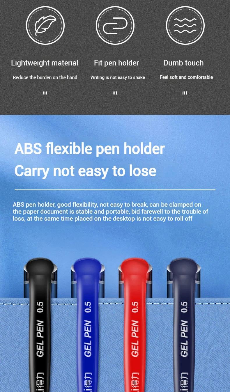 Deli 12er-Pack Gelschreiber-Set, 0,5 mm Kugelschreiber, Schwarz, Blau, Rot, Tintenfarben, Schreibutensilien für Schule, Büro, Schreibwaren.