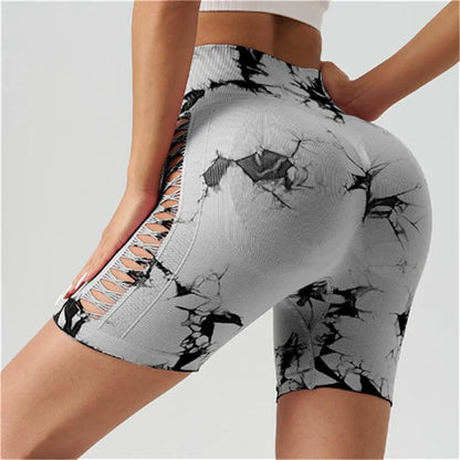 Tie Dyed Seamless Fitness Pants Women's High Waist and Hip Lifting Sports Tight Shorts Running Sexy Peach Fitness Yoga Shorts