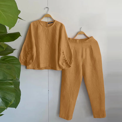 Fashion Women Two Piece Outfit ZANZEA Long Sleeve Top 2025 Autumn Casual High Waist Long Pants Sets Solid 2PCS Suits Tracksuit