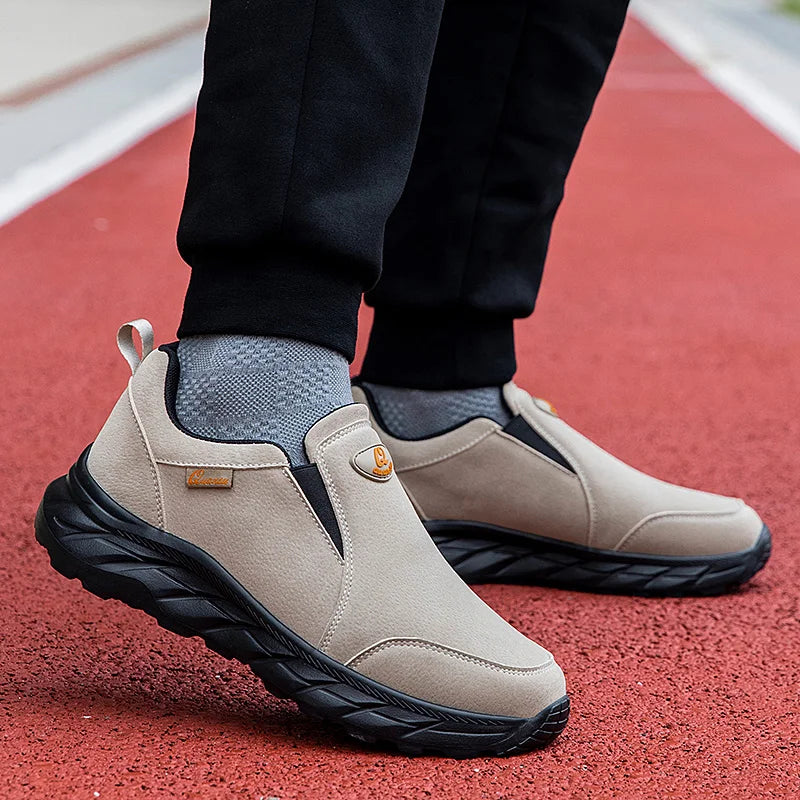 Mens Walking Shoes Leather Anti Slip Wear-resistant Autumn Fashion High-quality Soft Sole Comfortable Casual Flat Sneakers Man.