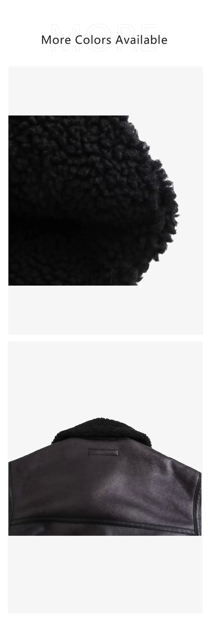 2023 Autumn/Winter New Women's Wear New Fashion Casual Loose Versatile Leather and Fur One Piece Jacket Coat.