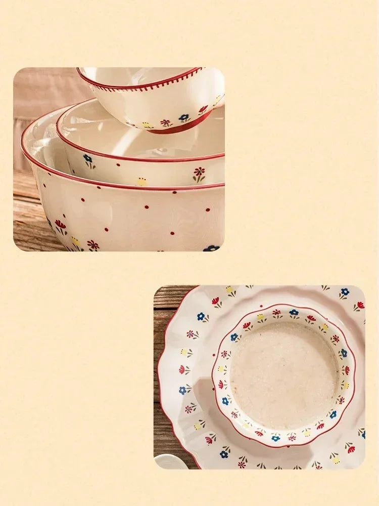 SOLECASA Pastoral Style Ceramic Tableware Soup Bowl Salad Bowl Dish Pasta Dessert Plates Dinnerware Dinnerware Table Decoration.