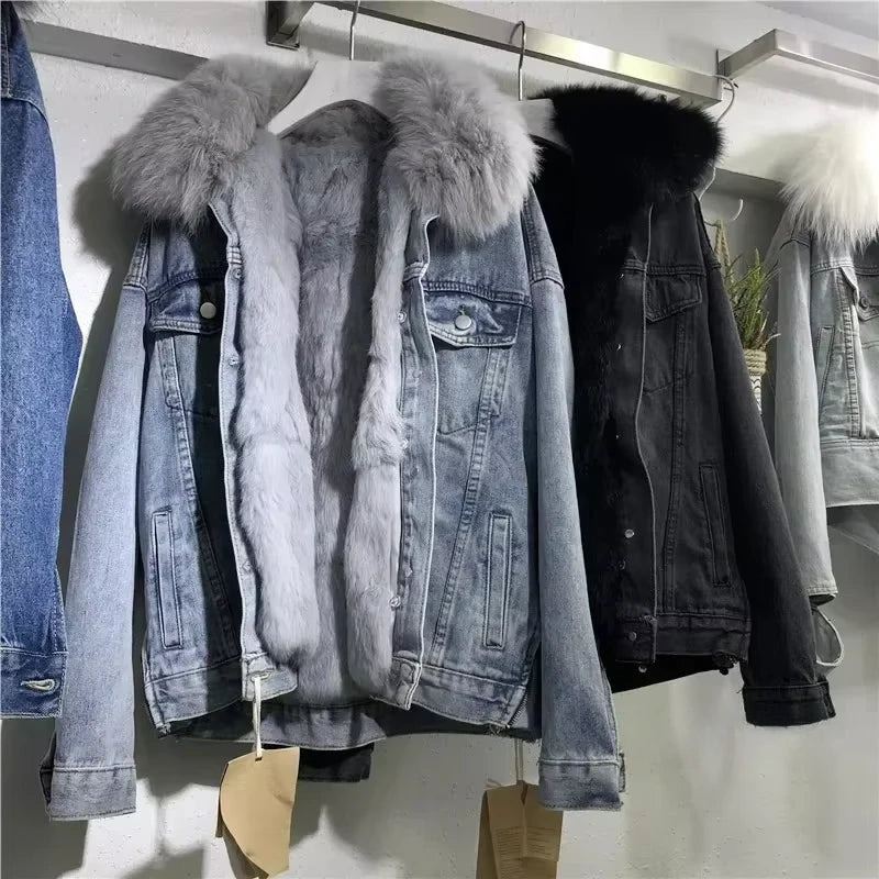 Frauen Denim Kosten Einreiher Taste Jacken Fleece Patchwork Strickjacke Taschen Oberbekleidung Casual Warm Solide Lose Fit