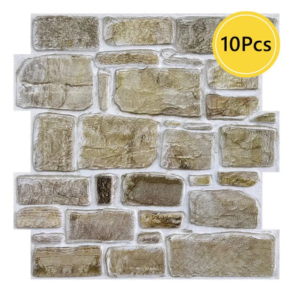 1/10pcs 3D Faux Stone Wall Panels Peel and Stick Wall Tiles Decorative 3D Wall Sticker Self-adhesive Wall Tile Sticker