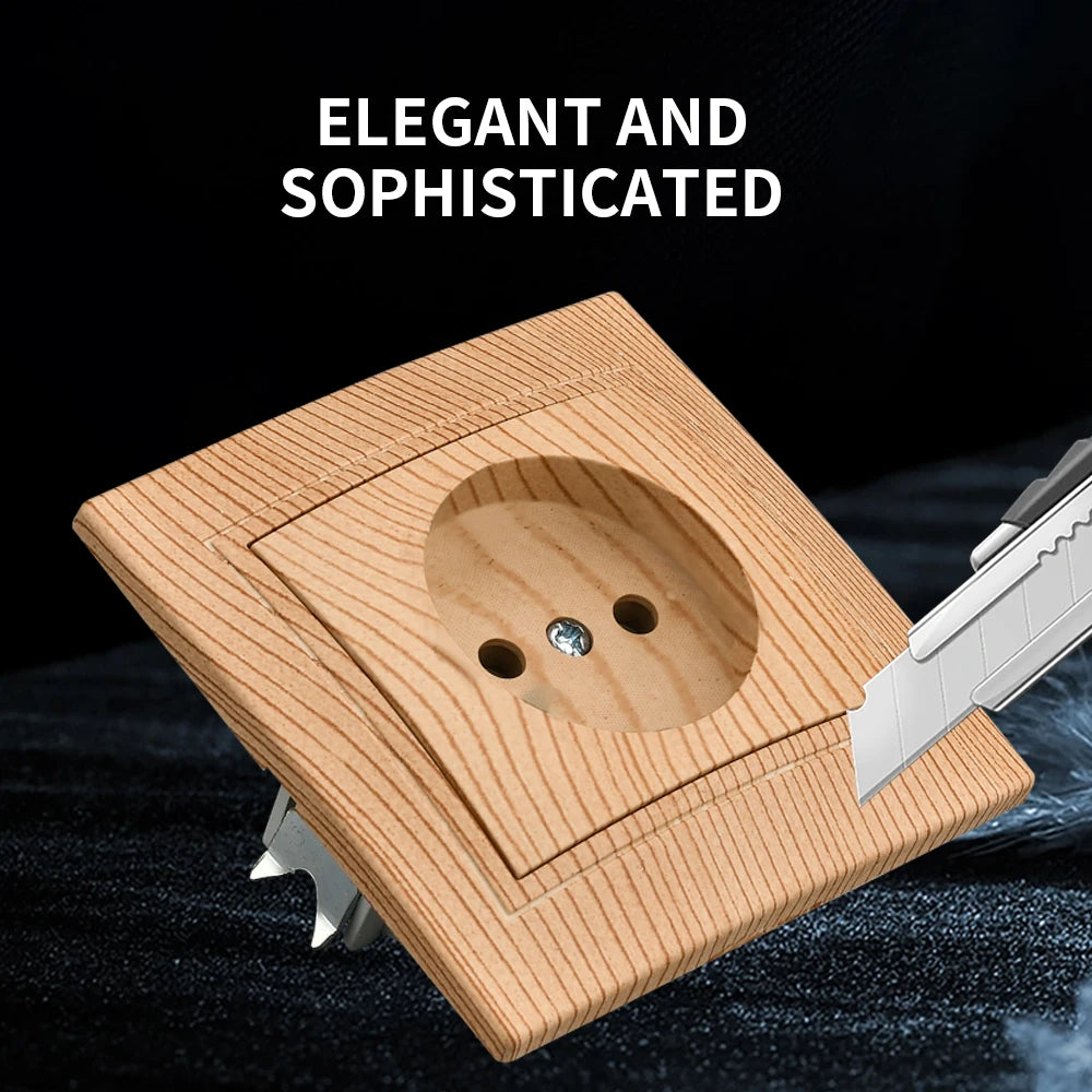 WESA Holzsteckdose, 16 A, EU-Standard, Steckdose, nicht geschliffen, 86 mm x 86 mm, flammhemmende Kunststoffplatten-Wandsteckdose.