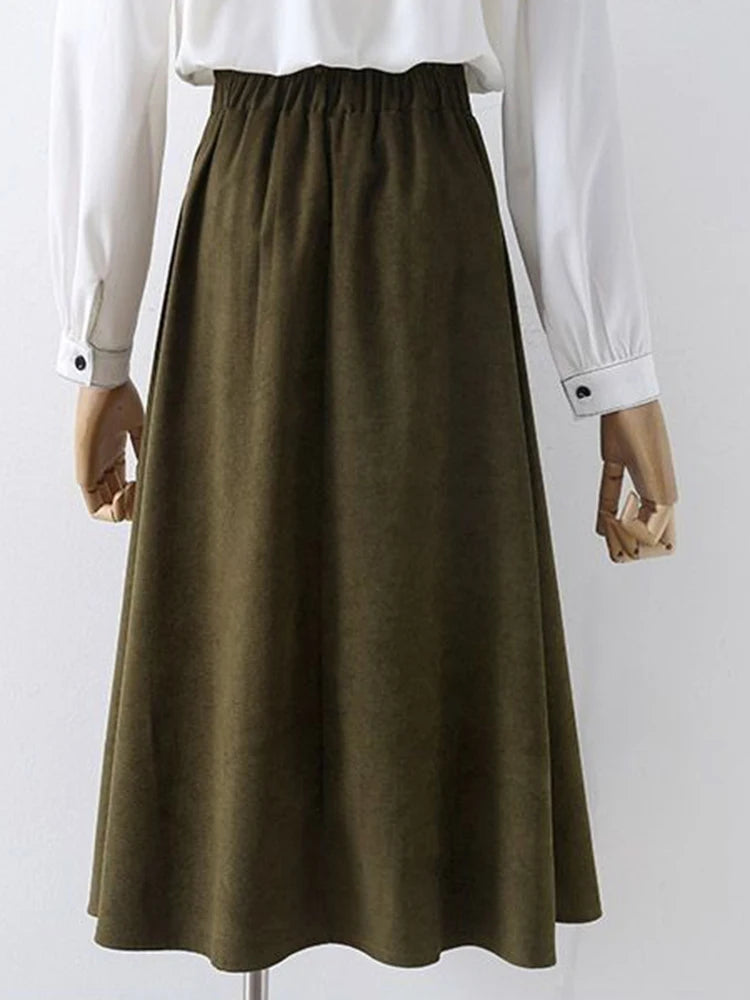 Preppy Style Vintage Long Skirts Women High Waist Sweet Loose A Line Skirt Lace Up Retro Fall Winter Female Elegant Long Skirts.