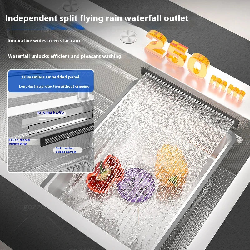Stainless Steel Waterfall Kitchen Sink Multifunctional Scratch Resistant Wash Vegetables Basin Household Large Single Slot