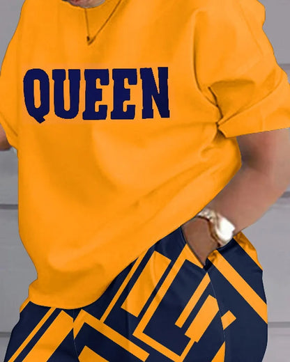 Women Casual Short Sleeve Outfit 2024 Summer Fashion Letter Printed O Neck Pocket Suit Female T Shirt Top Shorts Two Pieces Set.