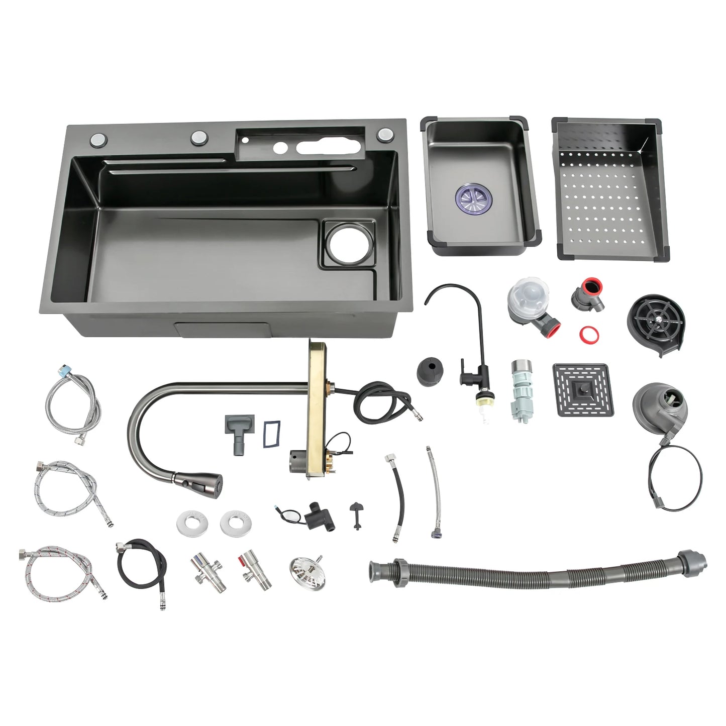 30"*18" Digital Display Waterfall Sink,Multifunctional Workstation Kitchen Sink,Kitchen Sink with Pull-Out Faucet