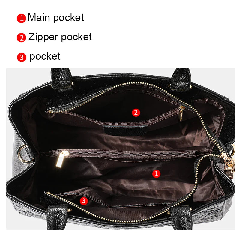 Leather handbag high sense handbag top layer leather rose pattern slung shoulder bag.