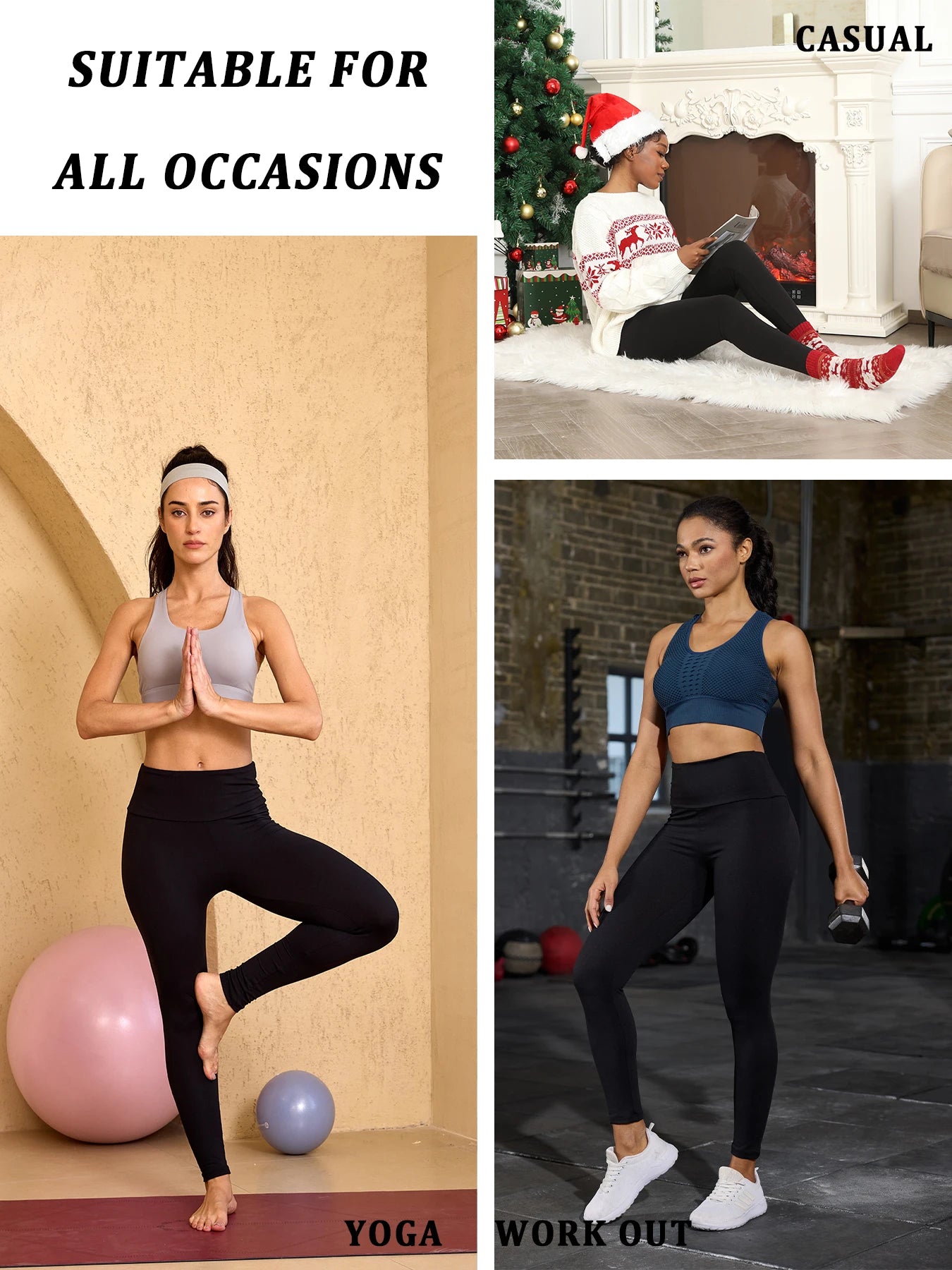 Womens Thermal Fleece Lined High Waisted Leggings. Workout Winter Warm Thick Tights Soft Yoga Pants.