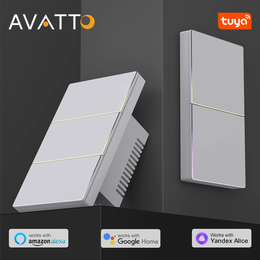 AVATTO Tuya WiFi Smart Lichtschalter US-Standard 1/2/3/4 Gang Druckschalter mit Umgebungslicht Arbeit für Alexa Google Home.
