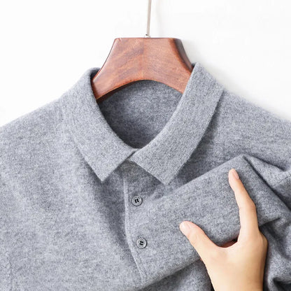 100% Wool. High-quality Men's Warm Sweater, Business Casual Stretchable POLO Shirt, Fall/winter Pullover Knitted Sweater.