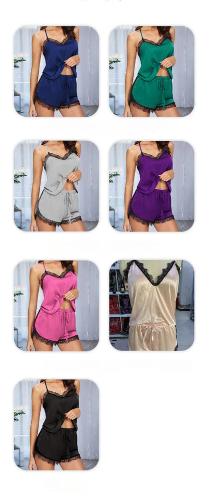 Damen-Nachtwäsche, Übergröße, Spitze, zweiteiliger Anzug, Mädchen, Hosenträger, Tops und Hosen, einfarbig, weich, modisch, Shorts, Pyjama, Homewear.