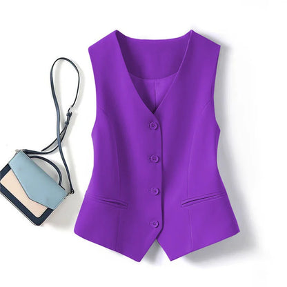 Frühling Sommer Koreanische Mode Weste 2025, Neue Frauen Kurze Mode V-ausschnitt Ärmellose Casual Blazer Weste Mäntel Weibliche Tops