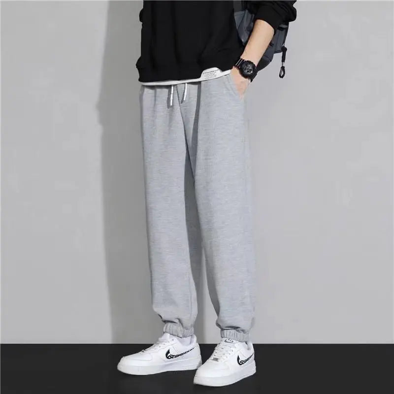 New men's high-quality solid-color sport pants - sport outfit - elastic waist - 2026 casual loose pants - black/grey - cotton jo.