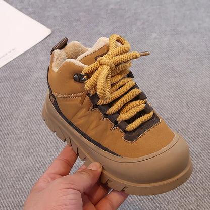 Winter Plush Boots For Children PU Leather Waterproof Boy's Warm Cotton Shoes Thick Warm Platform Teenager Kid's Snow Boots.