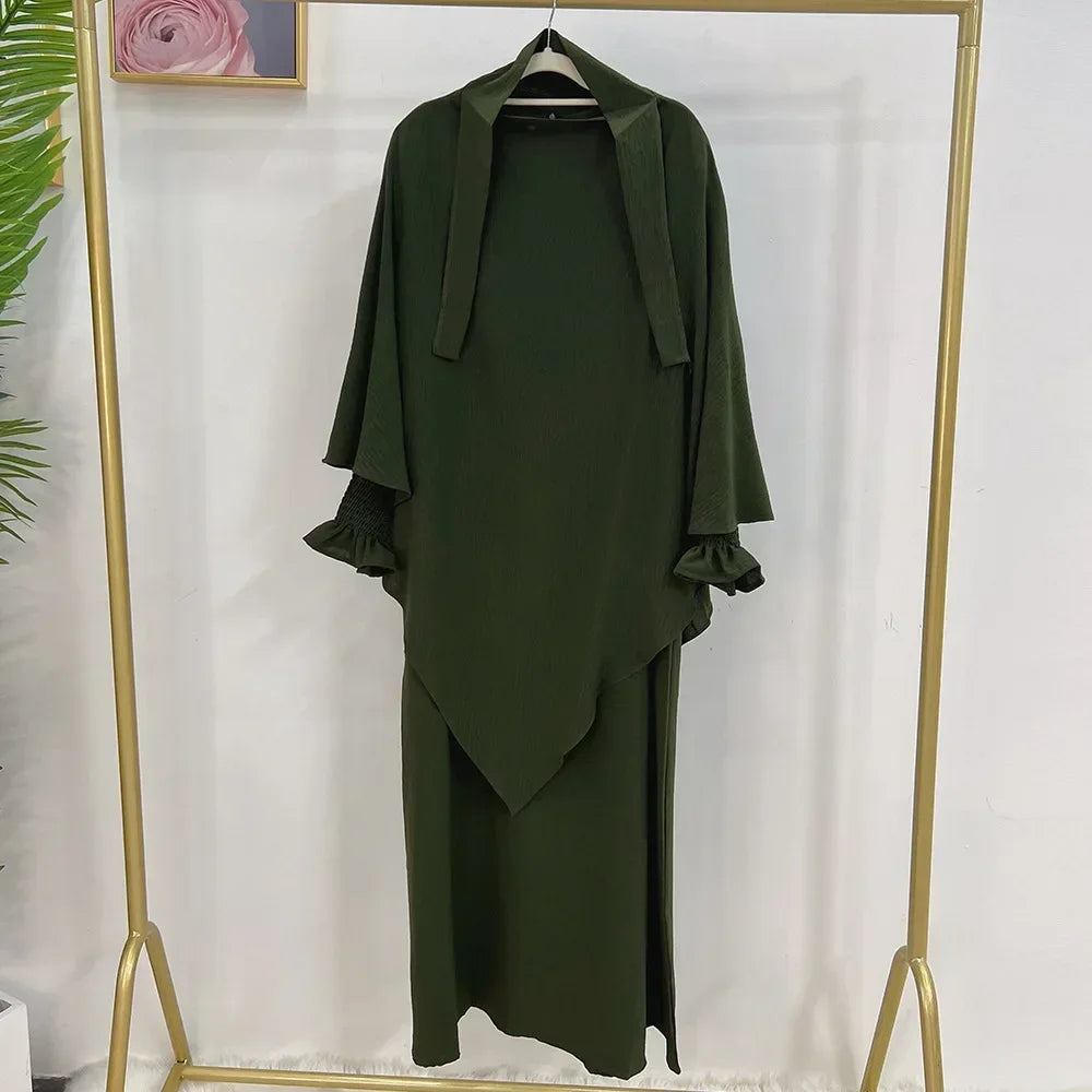 Extra Long Khimar and Abaya Jilbab 2 Piece Set Muslim Woman Prayer Garment Islamic Outfit Ramadan Eid Hijab Dress Dubai Turkey
