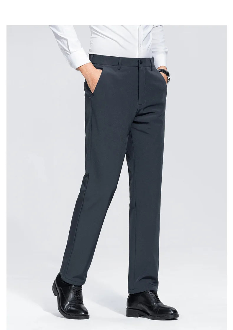 Men's Formal Down Pants 90% White Duck Down Winter Business Trousers Thickened Warm Straight Stretchable Office Pants Man PT-594