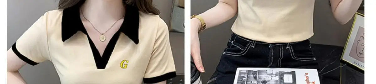 Women's Polo Shirts Slim Female Tee Plain Graphic T-shirts Embroidery Polyester Y2k Fashion Aesthetic Basic Synthetic Luxury New.