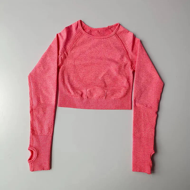 Women's Shirt Seamless Crop Top Fitness Shirts Long Sleeve Sports Top Woman Yoga Tops Activewear With Thumb Hole Sportswear.
