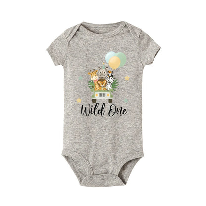 Wild One&Tier Muster Druck Jungen Neugeborenen Strampler Sommer Casual Kurzarm Säugling Body Baby der ersten Geburtstag Kleidung.