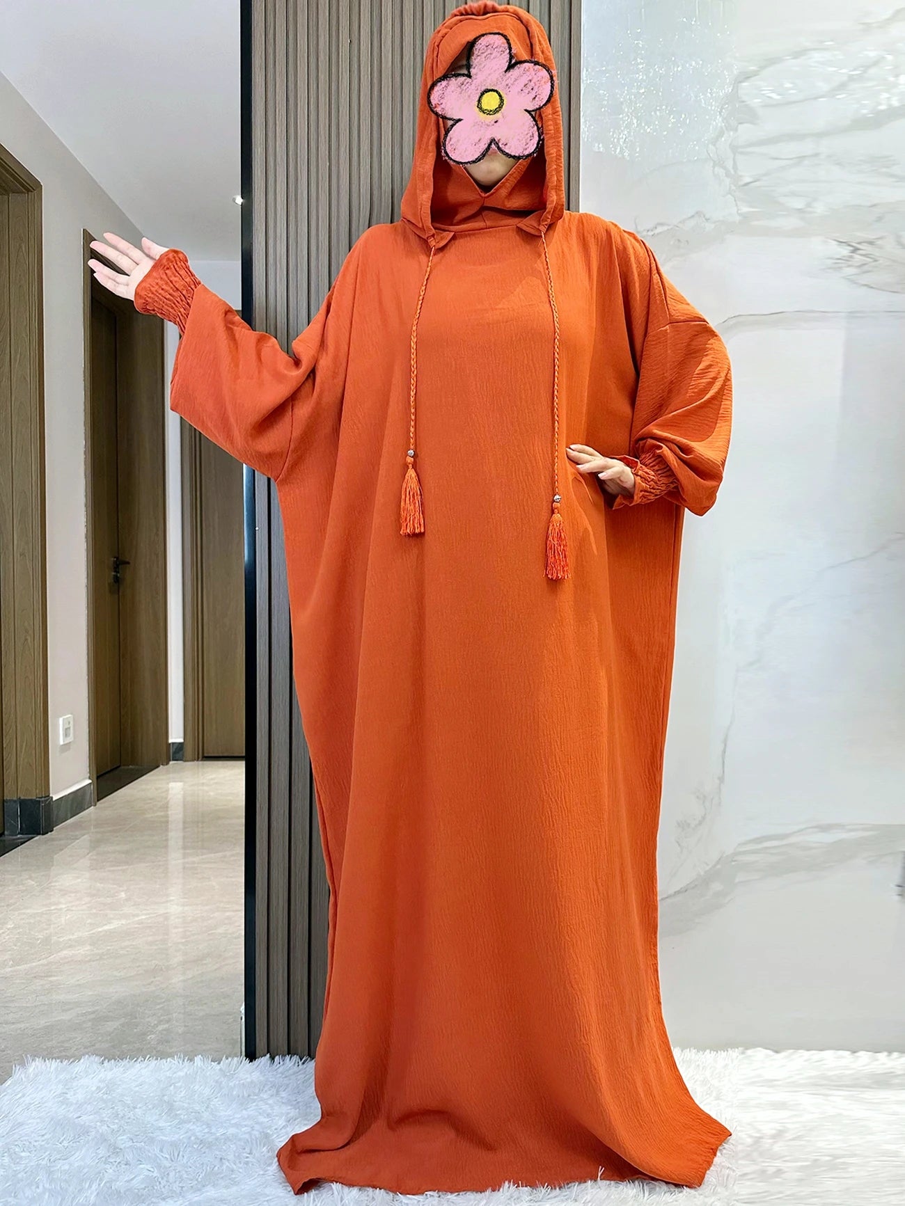 Muslim Abaya Solid Cotton Pullover Two Hat Women Eid Hooded Long Maxi Dress Turkey Kaftan Arab Robe Islamic Hijab Dubai Clothing