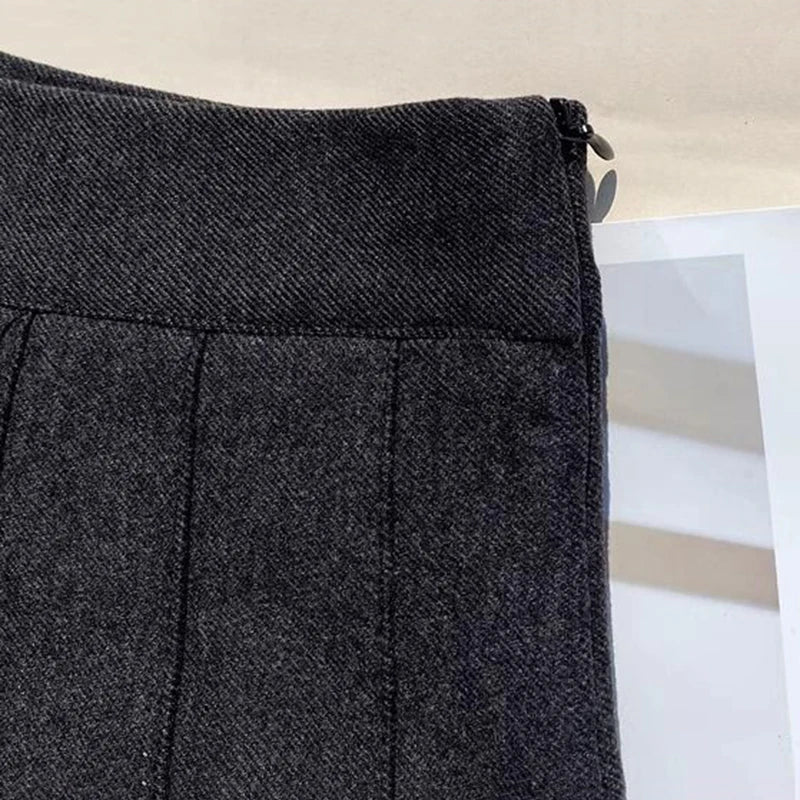 Faux Wool Pleated Skirts for Women Y2K Autumn Winter High Waist Preppy Woolen Jk Dance Skirt Korean Streetwear Female Mini Skirt