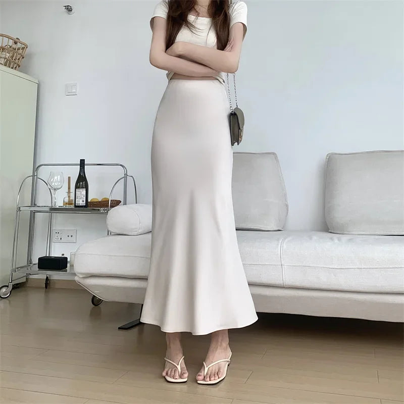 High Waist Women's Fleece-Lined Thickened Elegant Long Skirt Satin Mermaid Skirt Elegant Drapey Bodycon Skirt For Autumn Winter