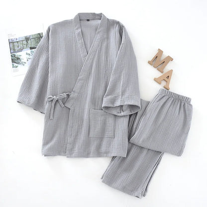 2025 japanisches Kimono-Set, 100 % Baumwolle, Pyjama, zweiteilig, Paar, Yukata, lockerer Herren- und Damen-Schweißdampfanzug, Heimservice-Set