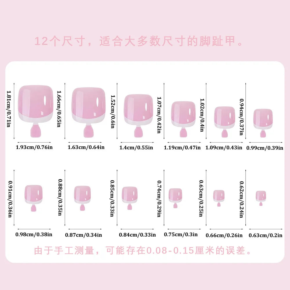 120Pcs Glossy Nude Pink French Press-On-Toenail Set 1*Box Short French Square  Fake Toe Nails Solid-Color Manicure Toenails Tips.