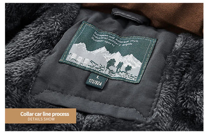 New Autumn/Winter Men's Fleece-Lined Thickened Cotton Coat Casual Vintage Workwear Jacket with Detachable Hood Multiple Pockets