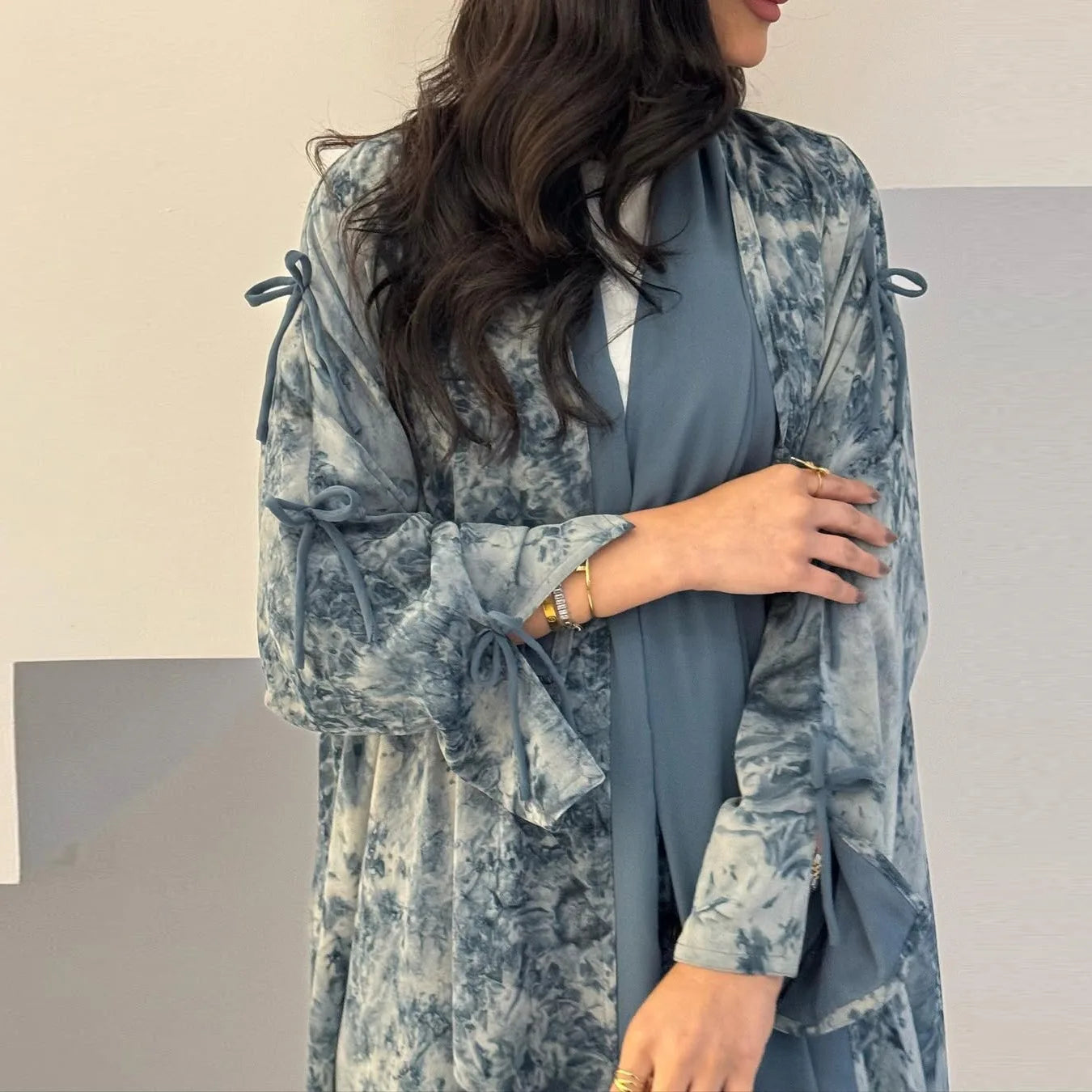 Ramadan Eid Tie Dye Butterfly Bow Muslim Modest Kimono Abaya Damen Dubai Luxury Islam Women Kebaya With Hijab Kaftan Robe Femme.