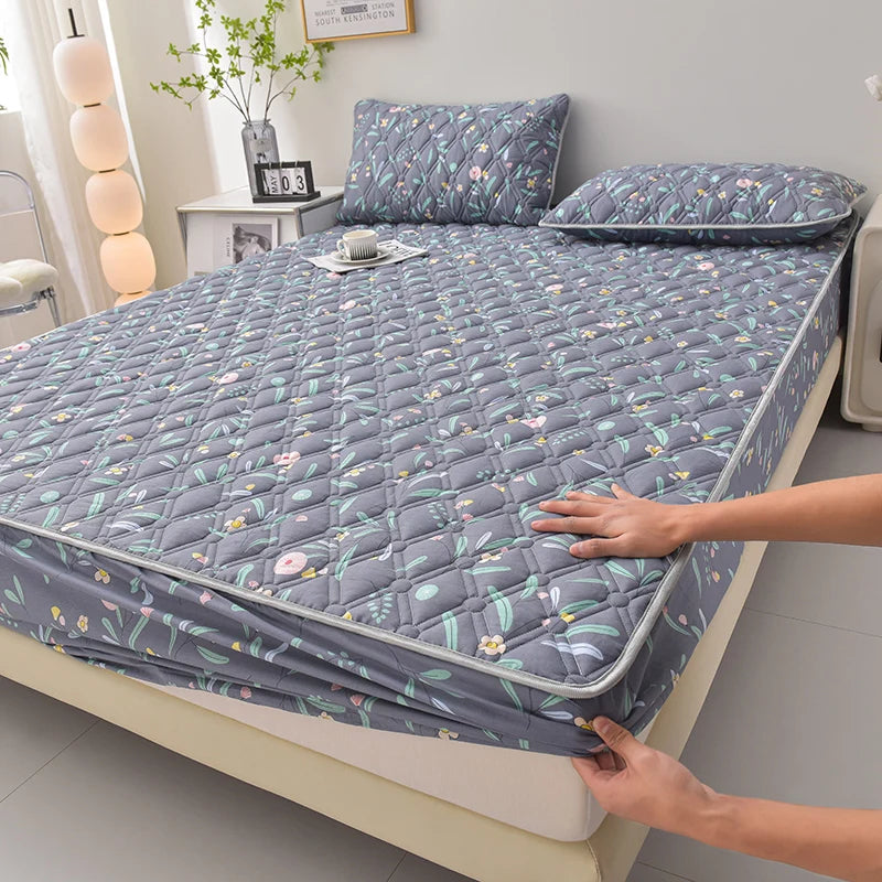 Thicken Mattress Cover for Home funda de colchón 100% Cotton Fitted Bedsheet King Size Floral Bed Covers 150x200(no pillowcase).