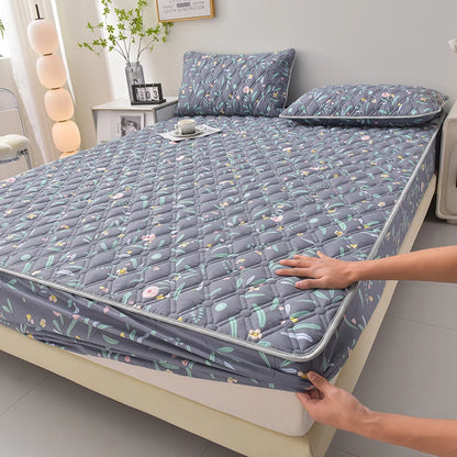 Thicken Mattress Cover for Home funda de colchón 100% Cotton Fitted Bedsheet King Size Floral Bed Covers 150x200(no pillowcase).