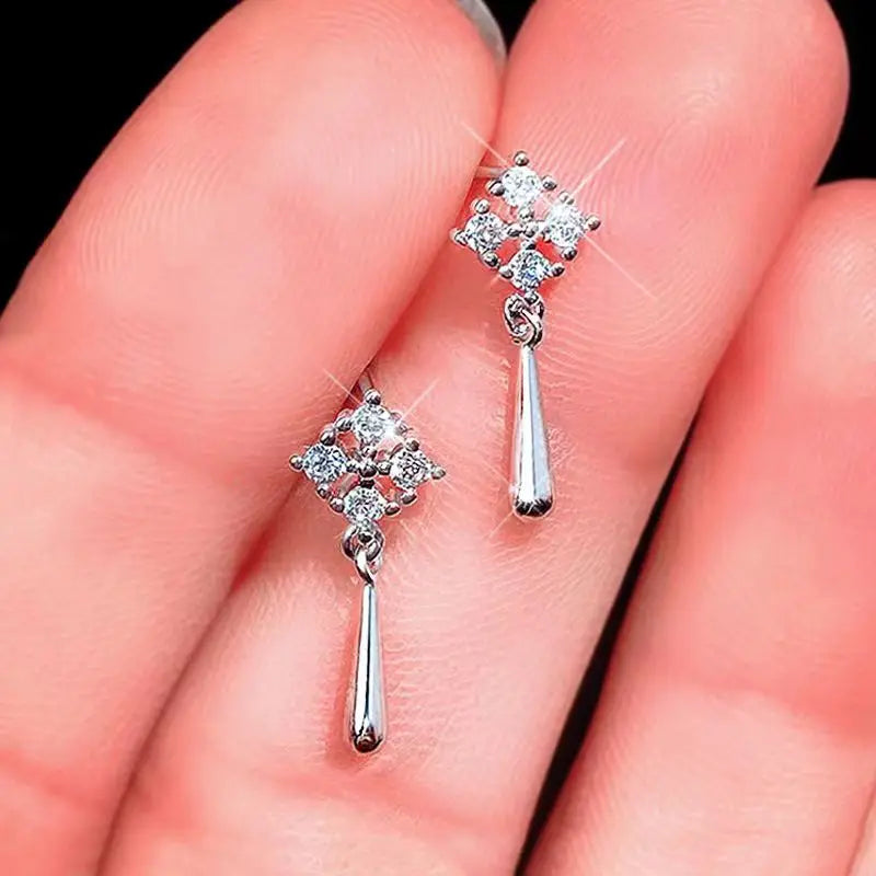 Korean Cute Ear Piercing Water Drop Earrings for Women Crystal Short Tassel Hypoallergenic Female Earrings Party Jewelry Brincos
