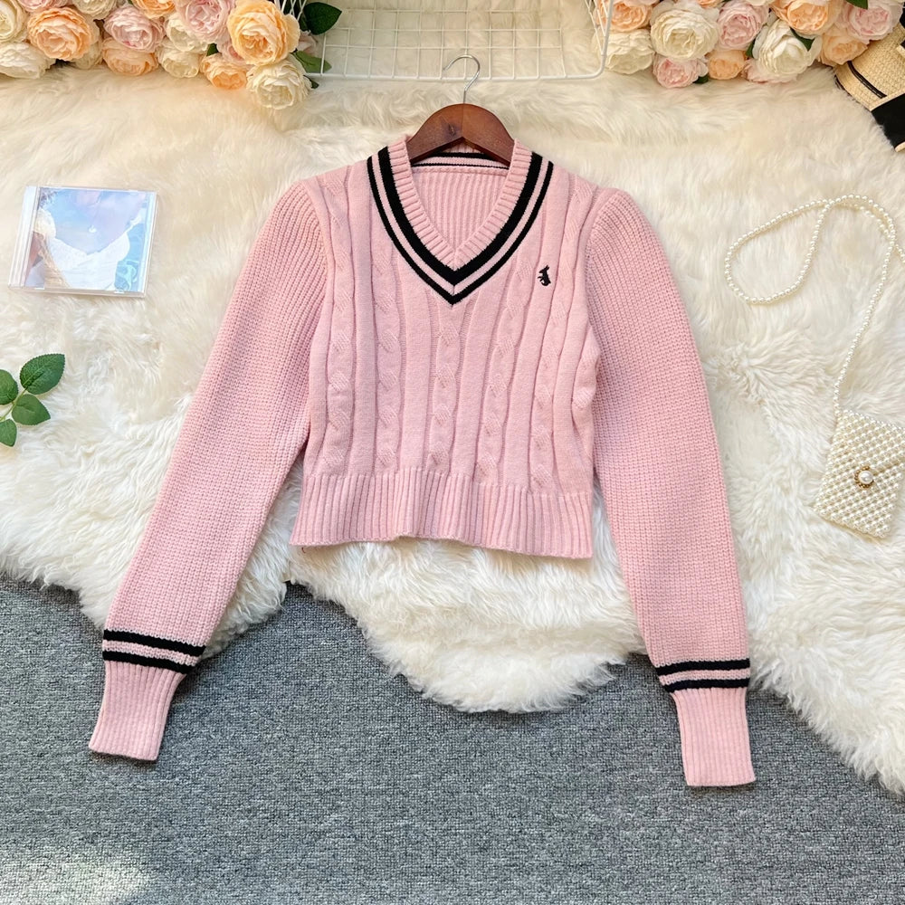 YuooMuoo Chic Fashion Knitted Tops 2025 Autumn Winter Y2K Embroidery Long Sleeve Lady Pullover Sweaters Streetwear Female Shirts.