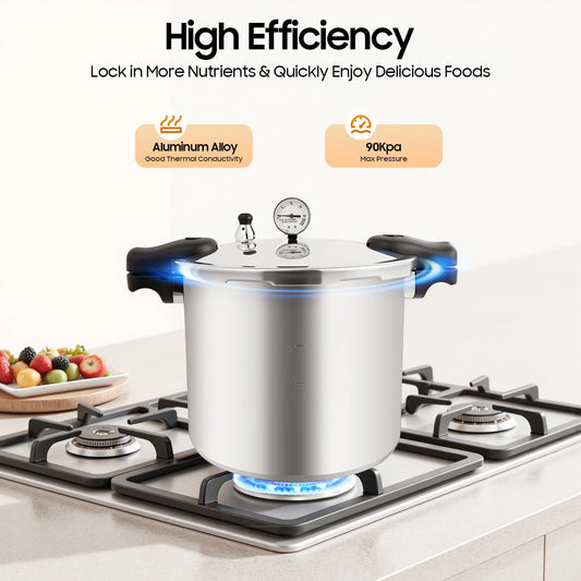 23Qt Explosion Proof Pressure Cooker Fast Heating for Gas Electric Stoves Large Capacity for Apartments Camping RV Kitchen.