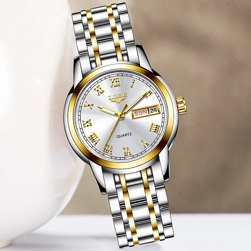 LIGE 2025 New Gold Watch Women Watches Ladies Creative Steel Women's Bracelet Watches Female Waterproof Clock Relogio Feminino.