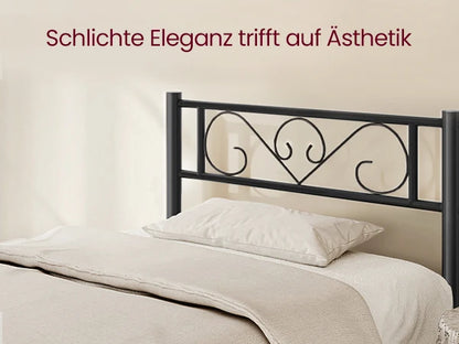 VASAGLE Bett 90 x 200 cm, Gästebett, Einzelbett aus Metall, Bettgestell, Bettrahmen, Metallbett, einfache Montage, tintenschwarz