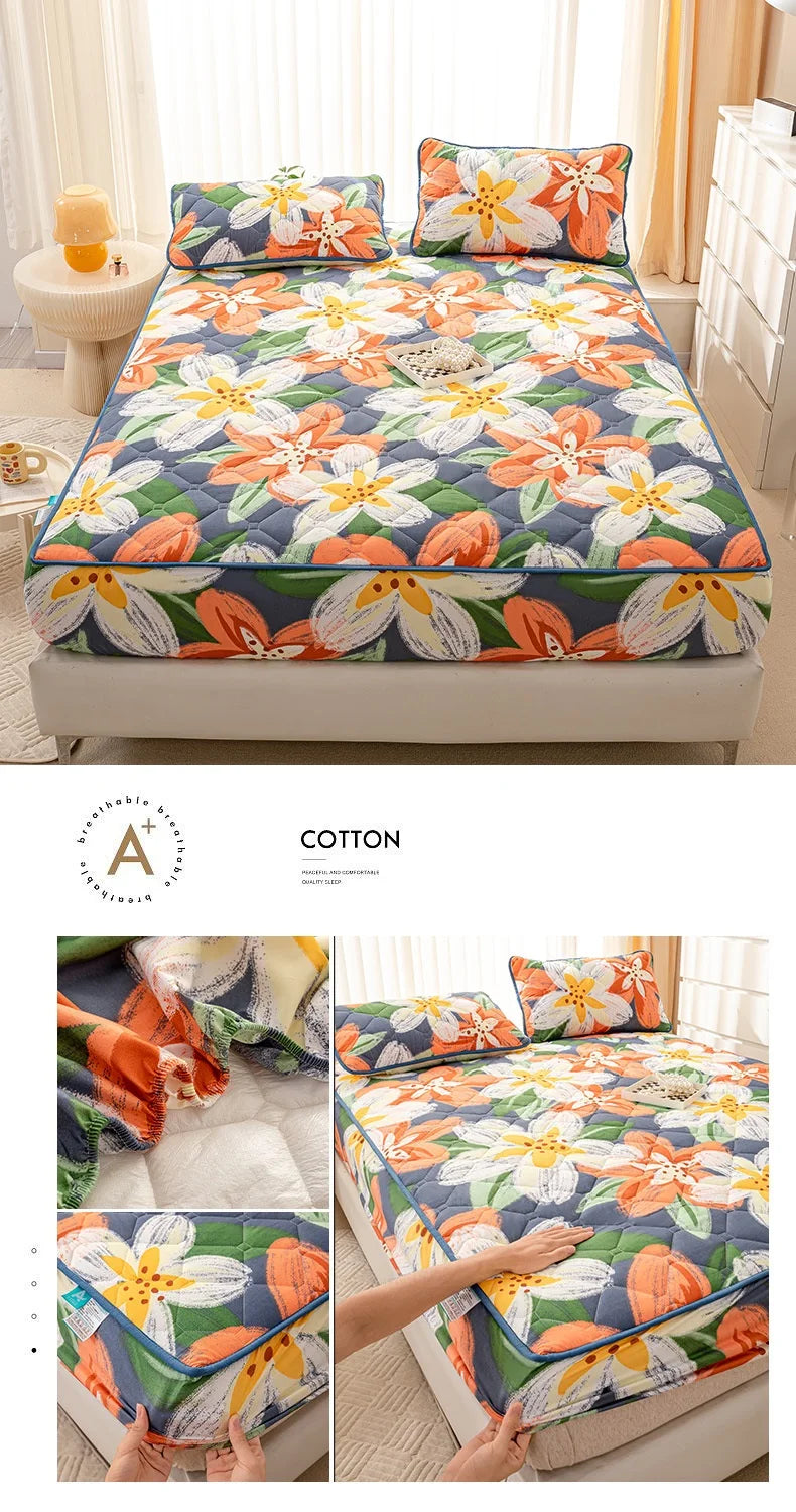 Waterproof Mattress Cover Cartoon Style Bed Covers Quilted Fitted Sheet постельное белье Thickened Bedspread(No Pillowcase)